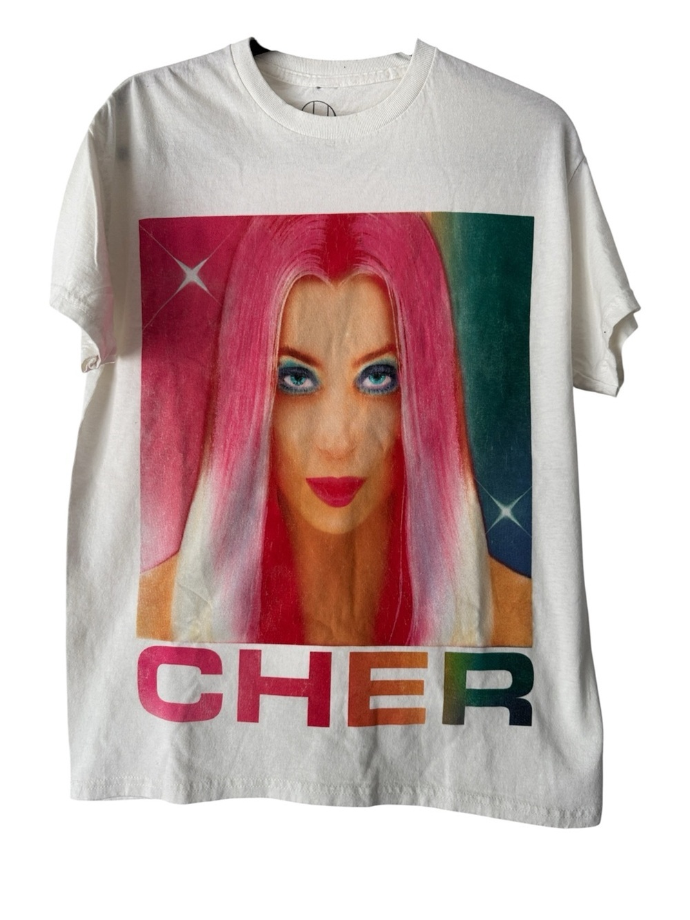Cher Official "Pink Hair" Prisma Graphic T-Shirt - White - Unisex Size S/M